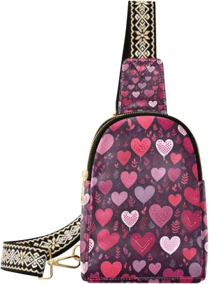 xigua Small Sling Bag for Women Romantic Love Fanny Pack Faux Leather Crossbody Bags Lightweight Chest Bag