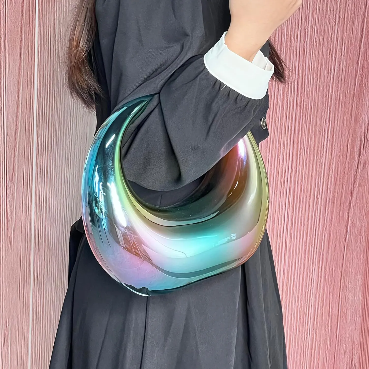 YYW Acrylic Evening Clutch Purse Moon Shape Unique Transparent Evening Handbag